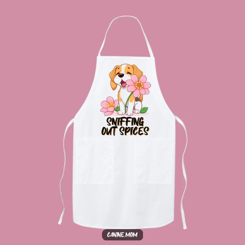 Funny Beagle Sniffing Flower Apron: Garden & Cook With Joy!