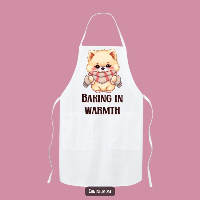 Funny Pomeranian Winter Apron: Fluffy Chef, Kitchen Warmth & Humor