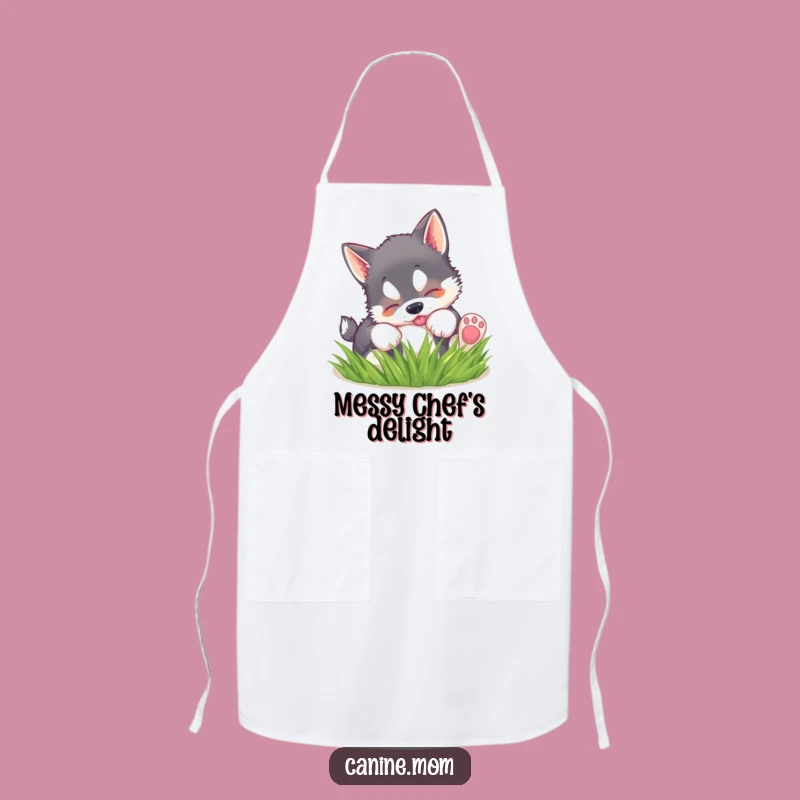 Funny Husky Puppy Grass Apron: Cook with Playful Charm