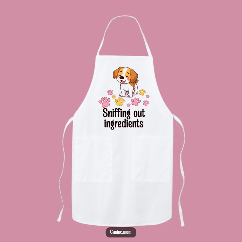 Funny Beagle Apron: Sniffing Colorful Paw Prints, Comedic Kitchen Fun