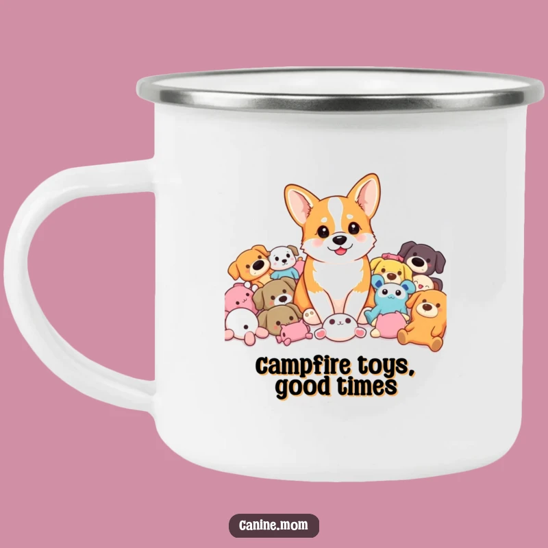 Funny Corgi Toy Pile Camping Mug: Campfire Companion with Playful Style, Great Funny Gift