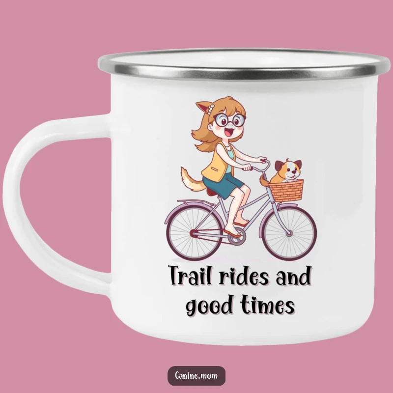 Funny Dog Lady Cyclist Camping Mug: Durable Pup Rider Campfire Cup Gift