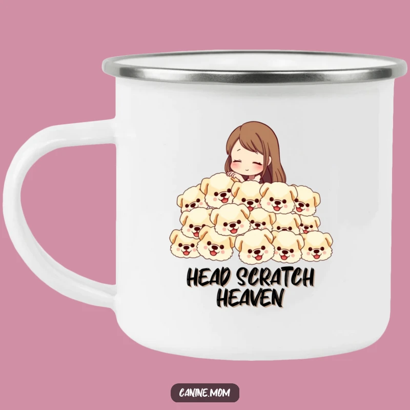 Funny Dog Lover Camping Mug: Petting Fluffy Dog Heads, Hilarious Outdoor Gear