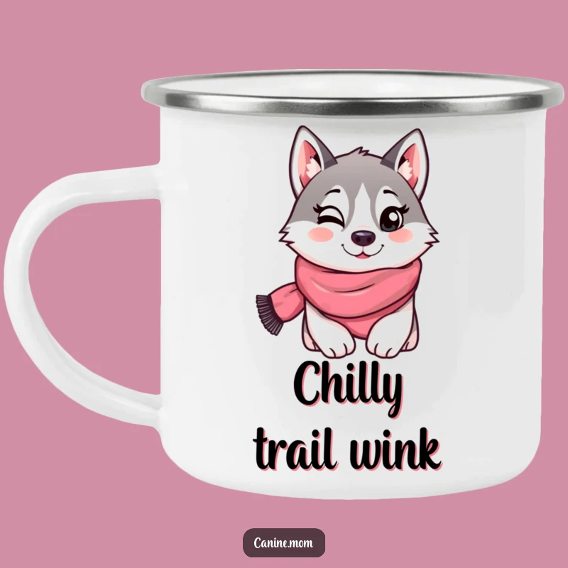 Funny Husky Scarf Wink Camping Mug - Playful Adventures!