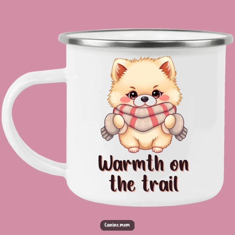 Funny Pomeranian Winter Camping Mug: Fluffy Pup, Cozy Campfire Gift