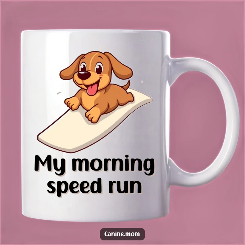 Funny Dachshund Slide Mug: A Cheerful Wiener Dog Zooming for a Hilarious Gift