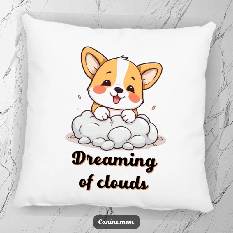 Funny Corgi Pillow: A playful corgi is humorously digging into a cloud, designed for comfort and a good chuckle.