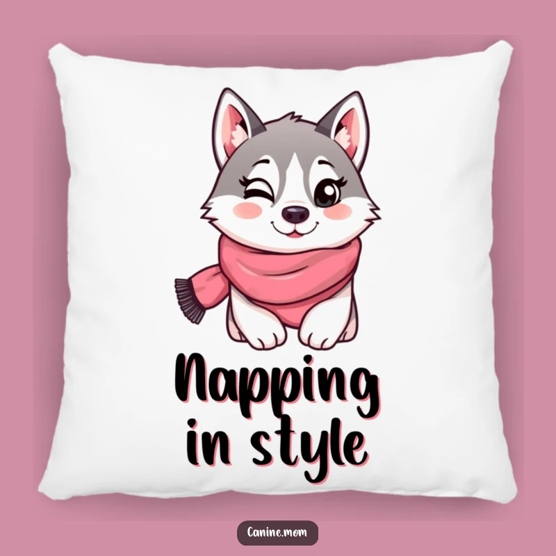 Funny Husky Scarf Wink Pillow - Cuddle Up with Playful Comfort!