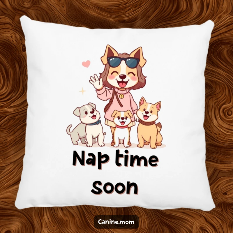 Funny dog lady pillow featuring a woman enthusiastically waving hello to passing dogs. Adds a cozy and humorous touch to any room.