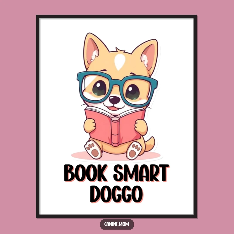 Funny Dog Reader Digital Art Print, Instant Humorous Decor Download