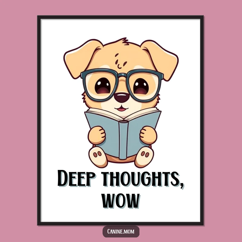 Funny Curious Dog Reading Digital Art: Charming Wall Decor for Book Lovers