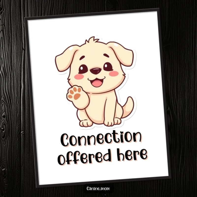 Funny digital art print of a dog with a huge smile, extending its paw, conveying unconditional friendship and warmth.