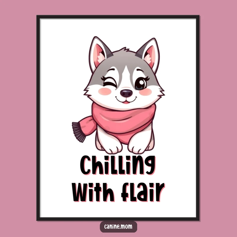 Funny Husky Scarf Wink Digital Art Print - Instant Cool Humor!