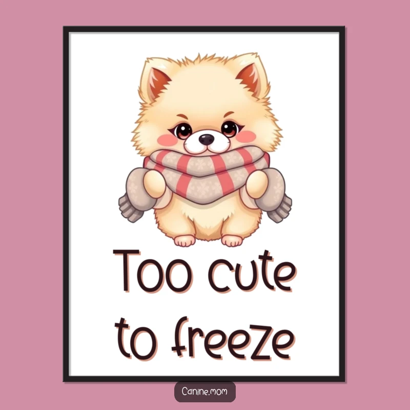 Funny Pomeranian Winter Digital Print: Fluffy Dog Art, Instant Cute Decor