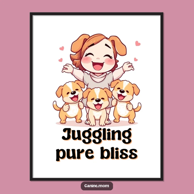 Instant Funny Dog Lady Juggling Puppies Digital Art: Joyful Decor for Dog Lovers