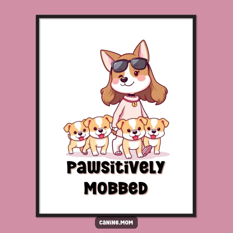 Funny Dog Lady Digital Art Print: Proudly Walking Tiny Puppies, Instant Download for Dog Lovers