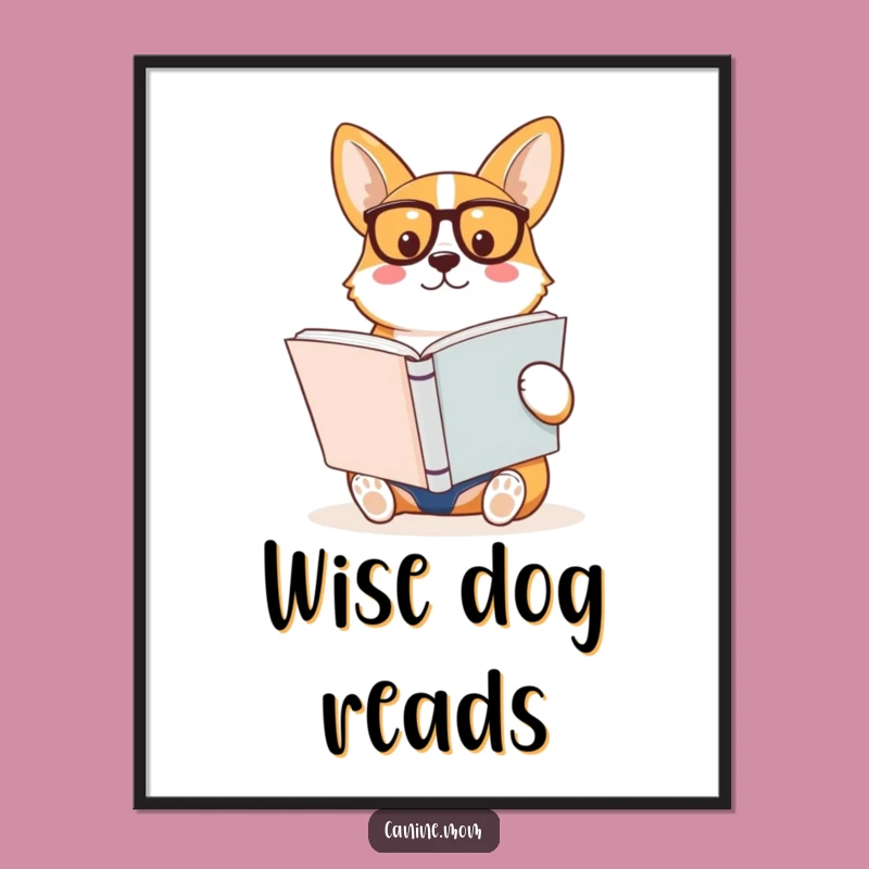 Funny Corgi Reading Book Digital Print: Instant Intellectual Charm!