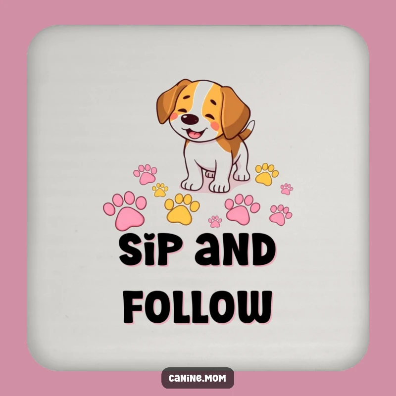 Funny Beagle Drink Coaster: Sniffing Colorful Paw Prints, Comedic Table Saver
