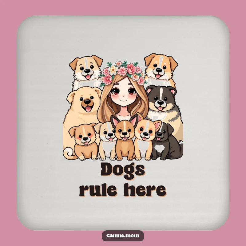 Funny Dog Lover Coasters (Set of 4) - Flower Crown Woman & Her Dogs