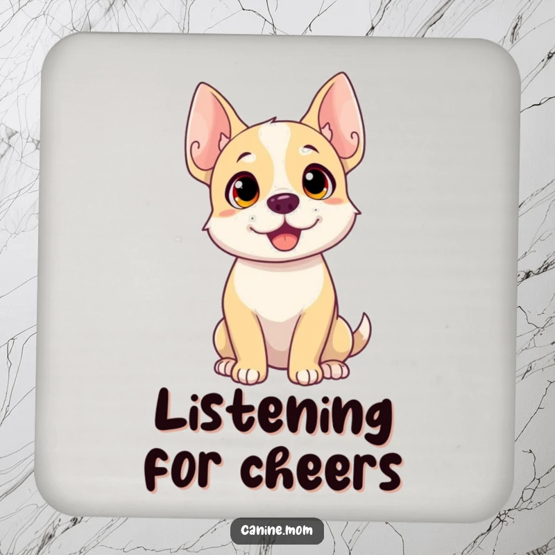 Funny dog drink coaster with a dog's ears perked high, symbolizing alertness and protecting your surfaces.