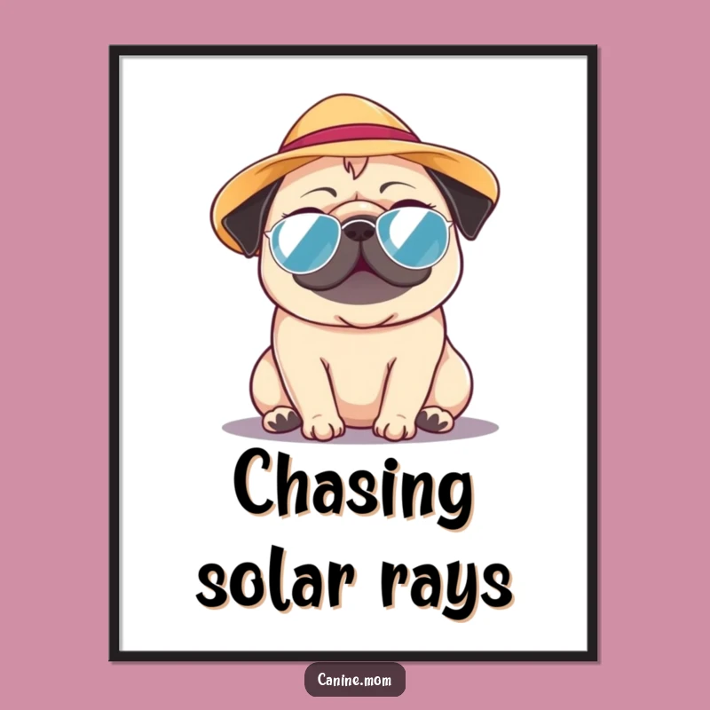 Funny Pug Sun Hat Poster: Cheerful Canine Wall Art, Delightful Funny Gift for Dog Lovers