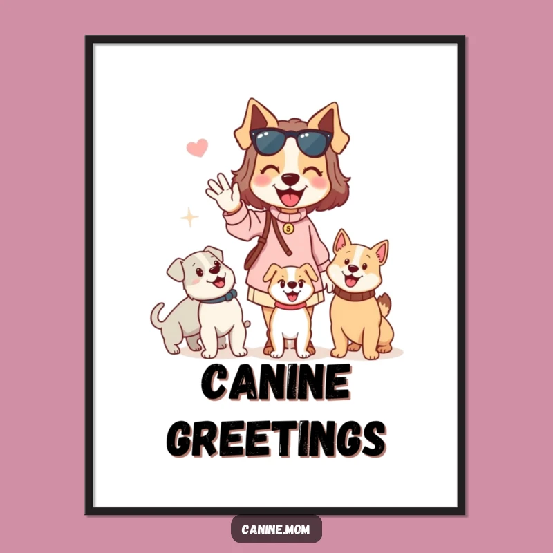 Funny Dog Lady Poster: Enthusiastic Waving Hello to Dogs, Charming Wall Art for Dog Lovers