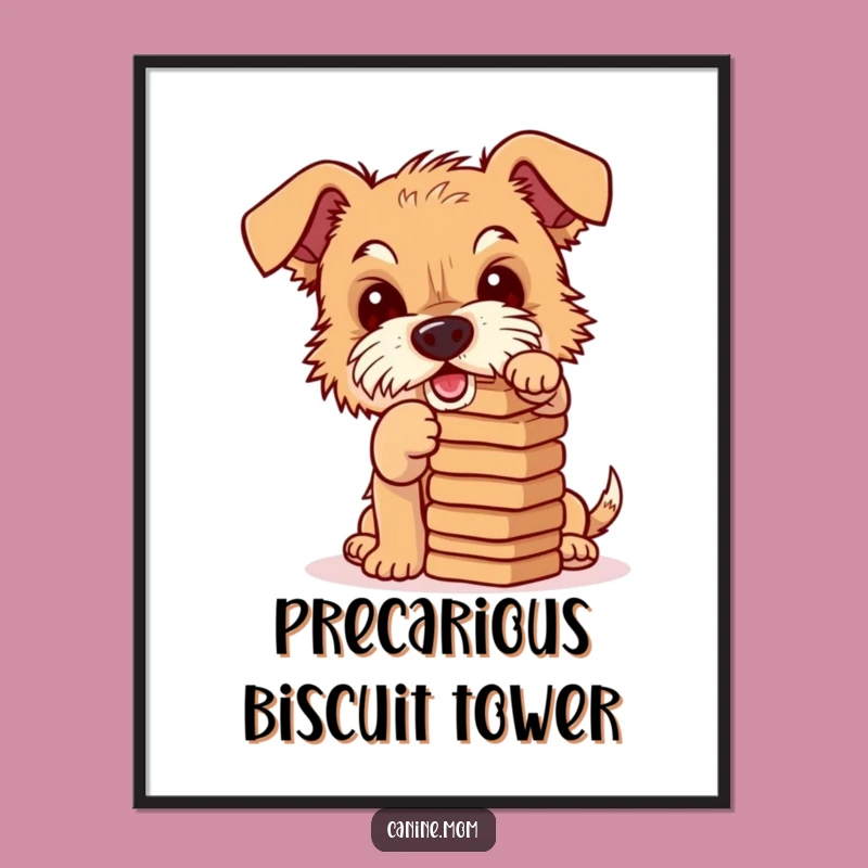 Funny Terrier Biscuit Balance Poster: Mischievous Dog Art, Hilarious Decor