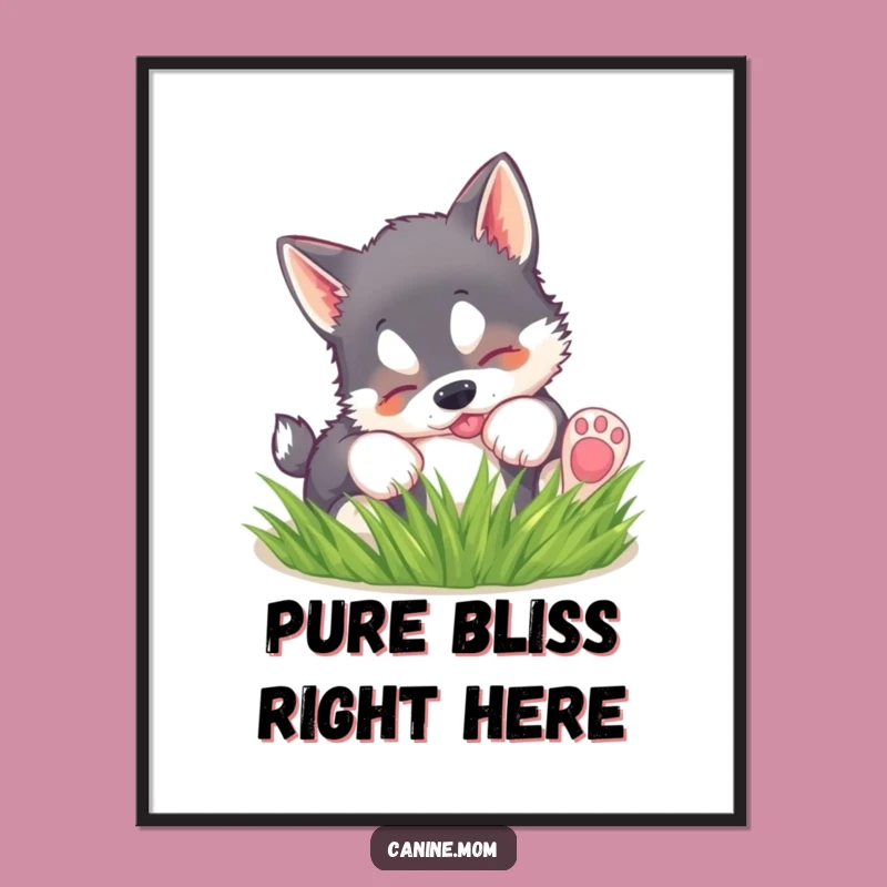 Funny Husky Puppy Grass Poster: Adorable Wall Art for Pure Delight
