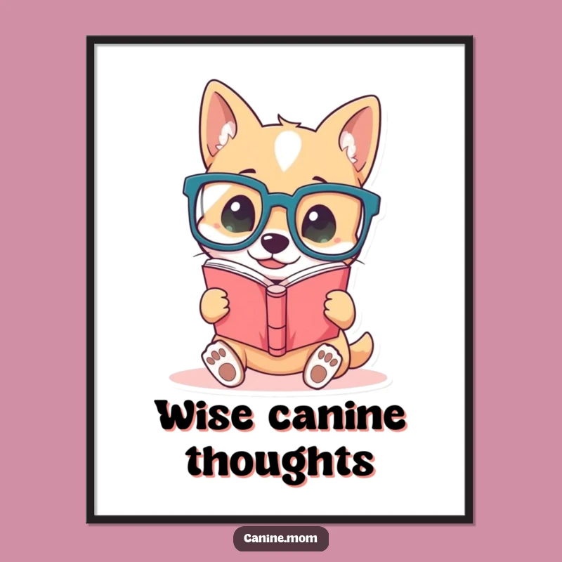 Funny Dog Reader Poster, Whimsical Bookworm Art for Wall Decor