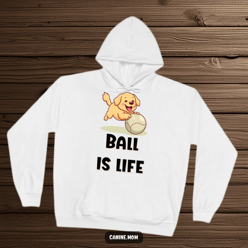 Funny Golden Retriever Hoodie: A happy golden retriever leaps with a giant ball, radiating pure, unadulterated fetch-fueled happiness.