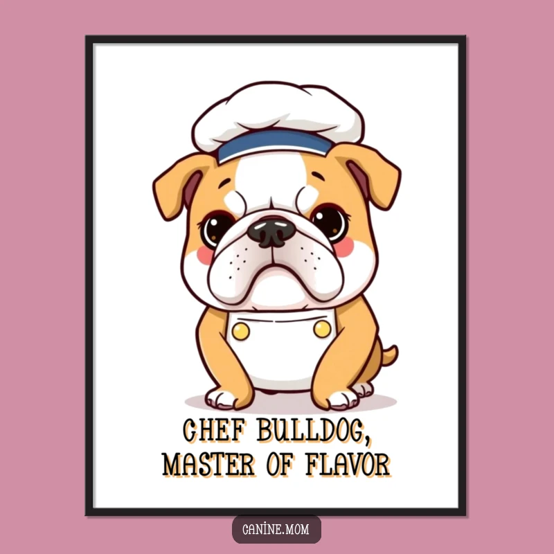 Free Printable Bulldog Chef Wall Art: Funny Cook Dog Downloadable Art, DIY Gift