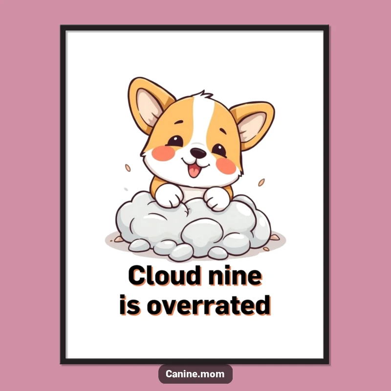Free Printable Corgi Wall Art: Dreamy Cloud Digging Dog Downloadable Art, DIY Gift