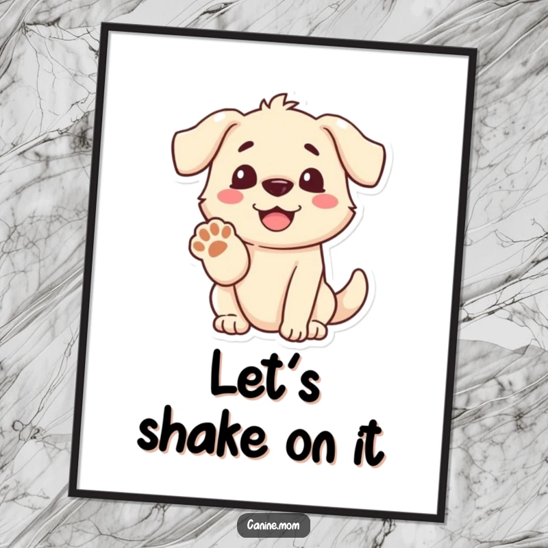 Free Printable Wall Art: A cheerful dog with a broad smile offers its paw in a friendly, welcoming gesture.