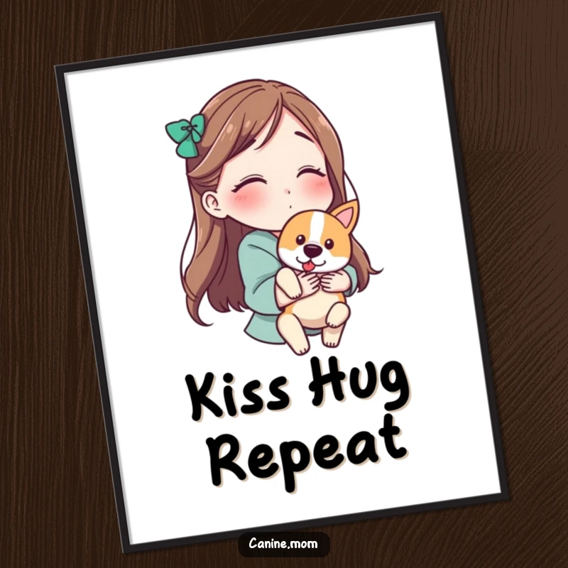 Free Printable Wall Art: Woman holding a dog and blowing a kiss, sweet pet decor, downloadable art.