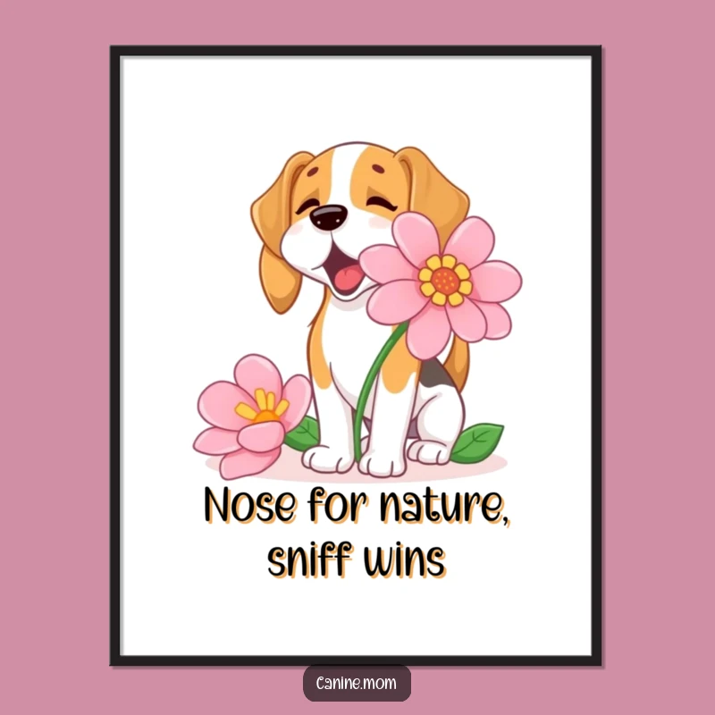 Free Printable Wall Art: Amusing Beagle Sniffing Flower, Hilarious Downloadable Decor!