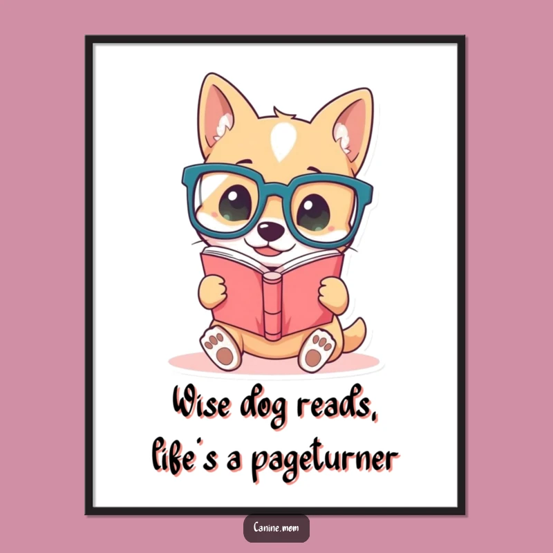 Free Printable Bookworm Dog Art: Funny Dog Poster, Intellectual Downloadable Gift