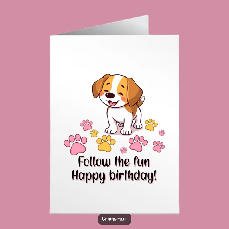 Free Printable Birthday Card: Funny Beagle Following Prints, Perfect Downloadable Gift