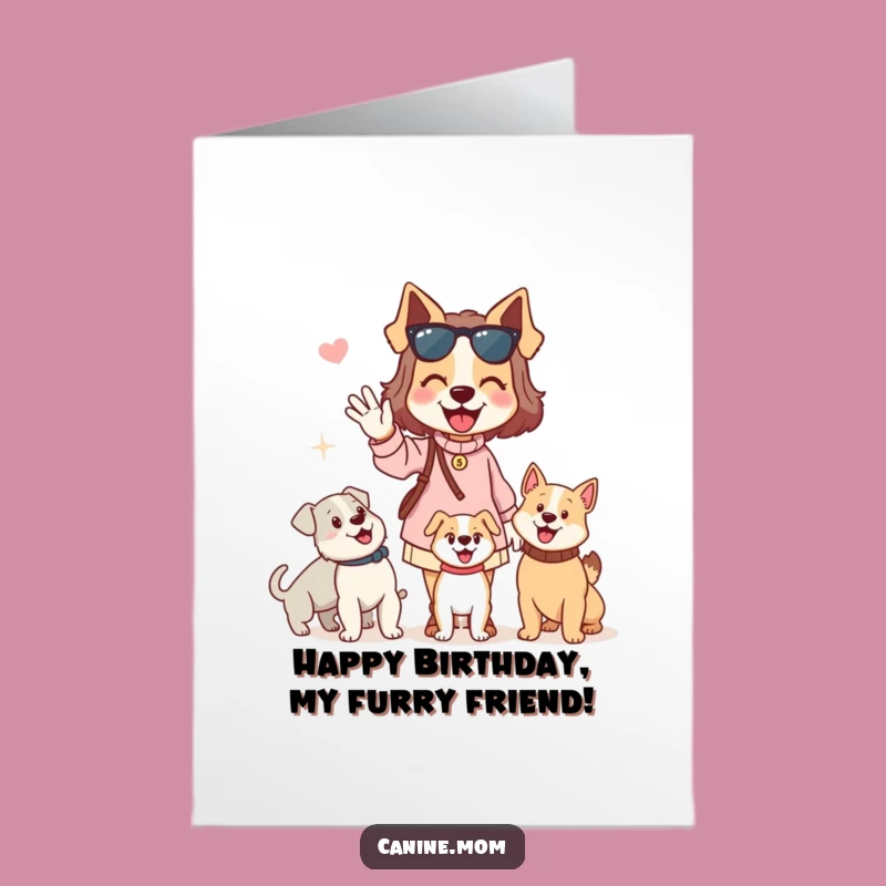 Free Printable Birthday Card: Waving Dog Lady for Dog-Loving Birthday Fun