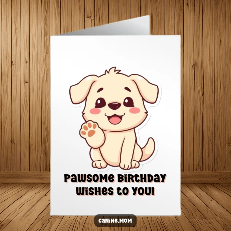 Funny Free Printable Birthday Card: A dog with a wide, friendly grin extends a paw for a happy greeting.
