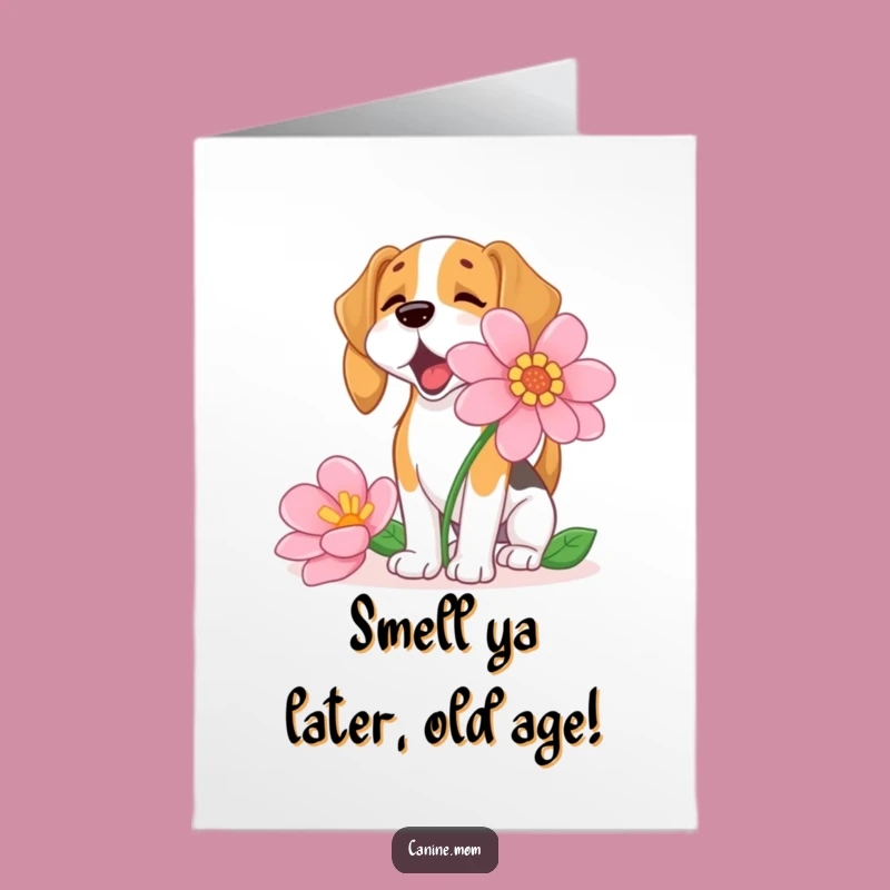 Free Printable Birthday Card: Happy Beagle Sniffing Flower, Your Go-To Funny Downloadable!