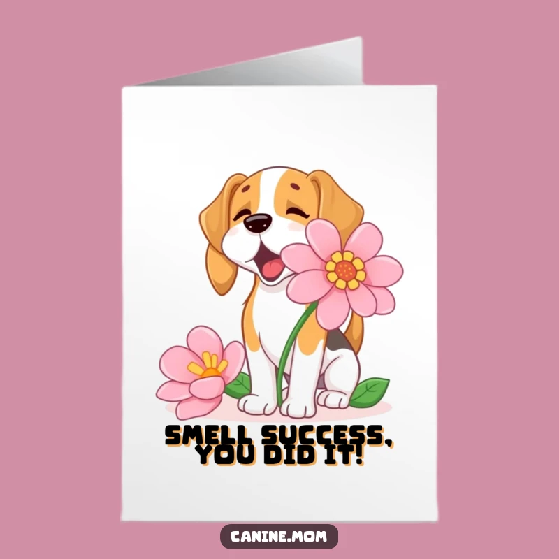 Free Printable Congrats Card: Excited Beagle & Flower, Perfect Downloadable Gift!