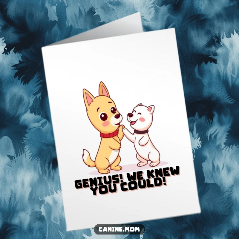 Funny Free Printable Congratulations Card: Kawaii dog lady with a triumphant dog after learning a new trick, pure joy.