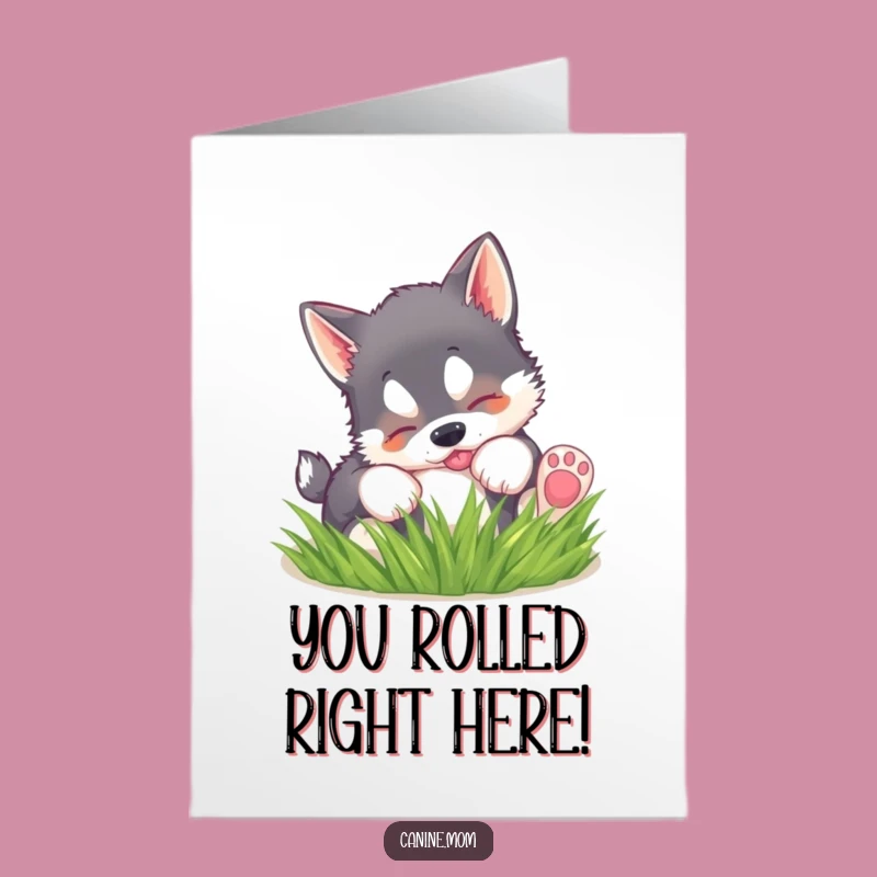Free Printable Congrats Card: Husky Puppy Rolling Grass Funny Downloadable Gift