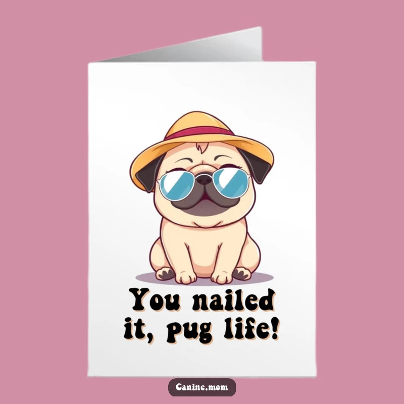 Free Printable Pug Congrats Card: Hat-Wearing Dog Downloadable Gift for Her