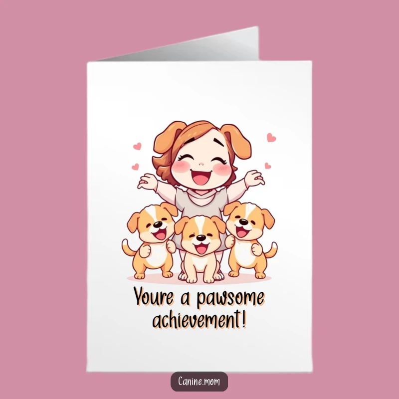 Free Printable Congrats Card: Dog Lady Puppy Juggling, Celebration, Downloadable & Print at Home Joy