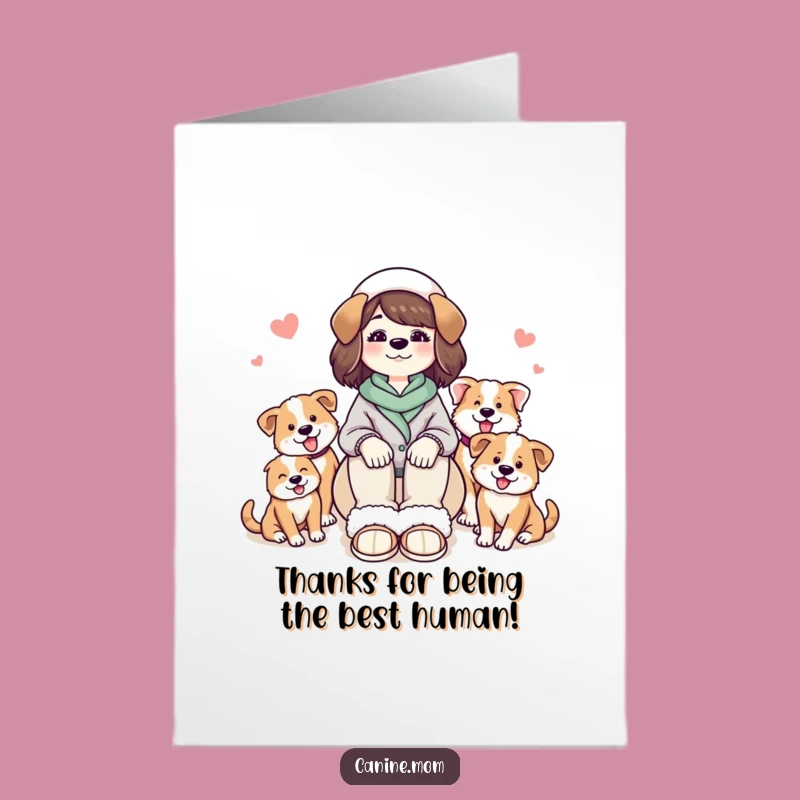 Free Printable Thank You Card: Cozy Dog Lady & Pups - Funny Downloadable Gift