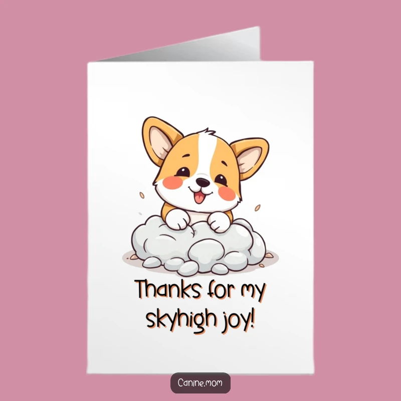 Free Printable Corgi Thank You Card: Grateful Cloud Digging Dog Downloadable Gift