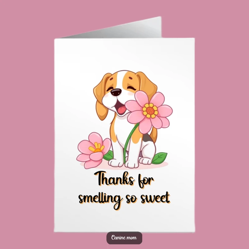 Free Printable Thank You Card: Happy Beagle & Flower, Ideal Downloadable Gift!