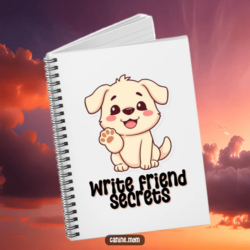 Funny dog notebook cover with a dog's smiling face and outstretched paw, perfect for jotting down friendly thoughts.