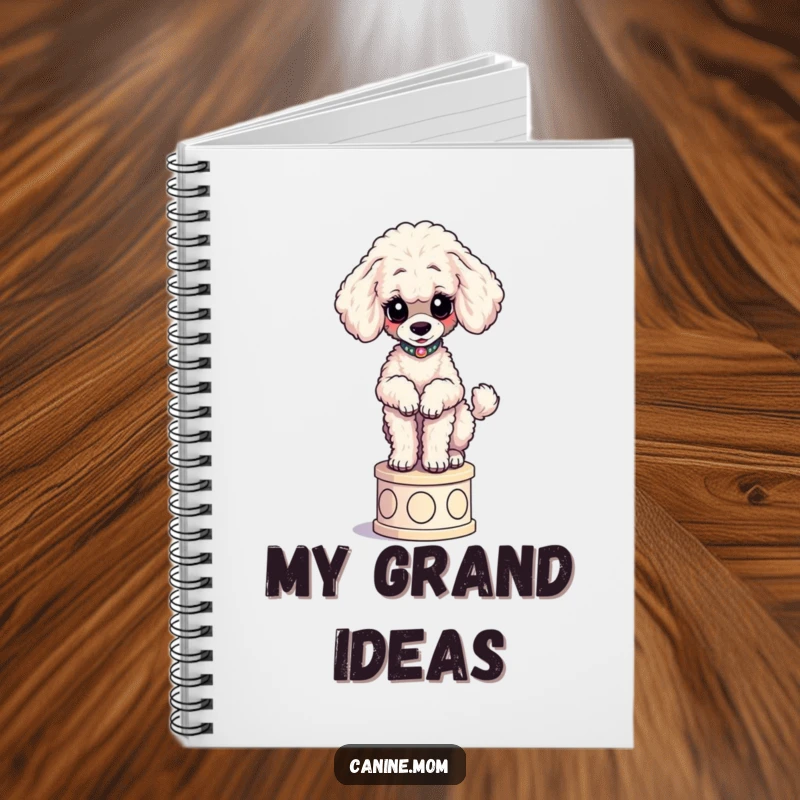 Funny Poodle Notebook: A curious poodle elegantly poses on a tiny pedestal, inspiring refined thoughts and note-taking.